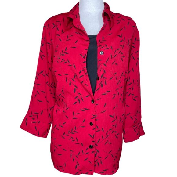 Studio 1940 Women's Vintage Red Black Floral Button Down attached Tank w Pads 2X - Picture 1 of 8